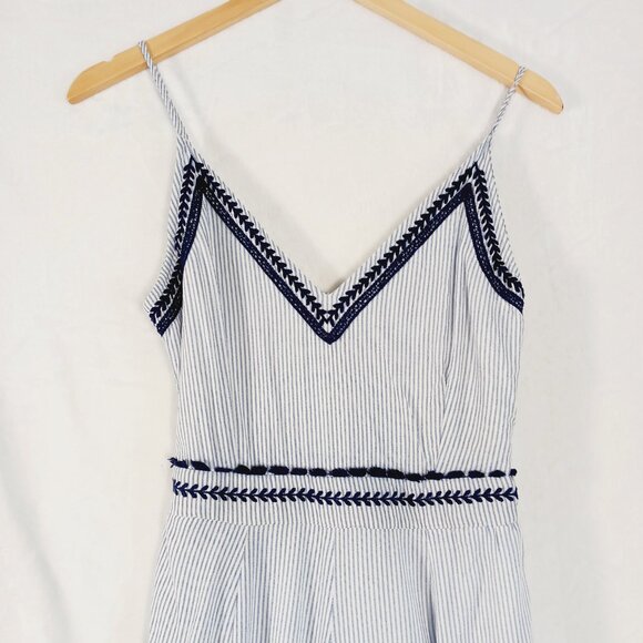 Japana, Palazzo Jumpsuit, S, Blue & White Stripe, Spaghetti Straps, Navy Trim - Picture 4 of 15